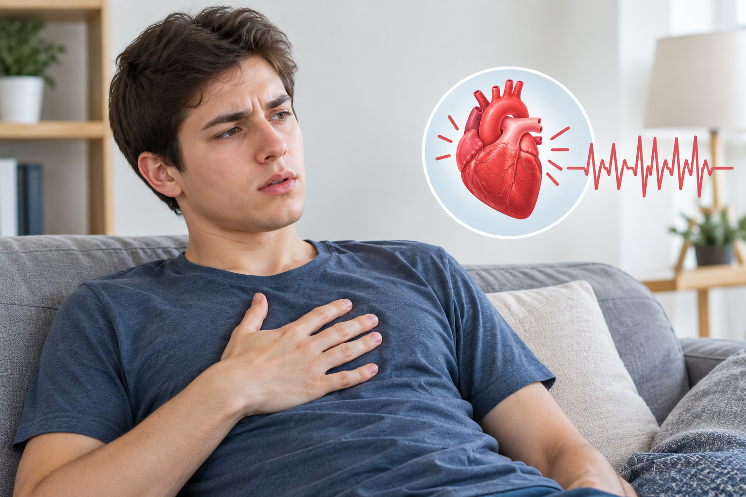 Persona adulta con sensación de corazón acelerado en reposo en contexto de evaluación de Cardiología